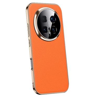 Imagem de HAOMRIYL Capa de couro genuíno para Honor Magic 8 Pro/8, capa de proteção fina galvanizada à prova de choque, laranja, 8Pro