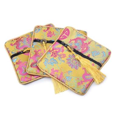 Imagem de Bolsa de Dinheiro Estilo Chinês Dragão Pequena Bolsa de Mão Pequena Lona Bordado Bolsa de Moedas com Borla Doce Flor Bolsa de Embalagem para Estudantes, J, Bolsa para moedas