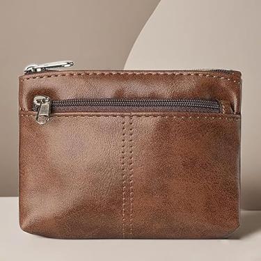 Imagem de Bolsa feminina de poliuretano portátil Lea ther para moedas, carteira de poliuretano macio, para moedas e batom, fone de ouvido, Marrom, Moderna