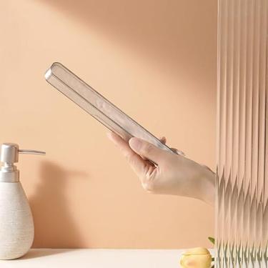 Imagem de Estojo de escova de dentes de viagem com tampa, caixa de suporte de escova de dentes portátil com orifícios de drenagem (cinza)