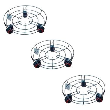 Imagem de Kit 3 Suporte Para Botijão De Gás Vaso Em Metal Com Rodinhas