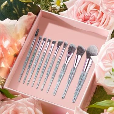 Imagem de Conjunto de pincéis de maquiagem com 10 peças, pincéis de sombra com glitter de cristal, ferramentas de sobrancelha, blush, contorno e maquiagem facial para iniciantes e profissionais