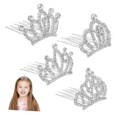 Imagem de 4 peças de mini acessórios de cabelo com coroa de strass para festas de aniversário, apresentações e eventos escolares atraentes para meninas pequenas