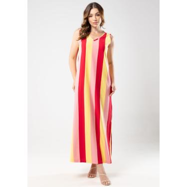 Imagem de Vestido Longo Pau a Pique Listrado Vermelho