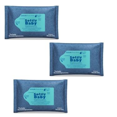 Imagem de 300Un Lenço Umedecido Baby Softly - Com Vitaminas A e C, Aloe Vera e Camomila - Suave e Hipoalergênico para Bebês (3 Pacotes)