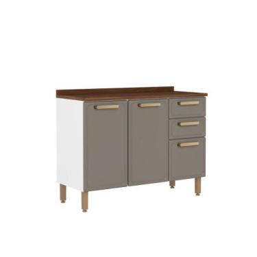 Imagem de Balcão Cozinha Aço c/ Tampo 3 Ptas 2 Gav Essência Bertolini, Pecan