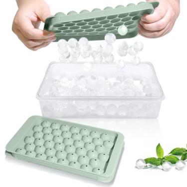 Imagem de Bandeja de gelo com tampa e lixeira, bandejas de gelo redondas para freezer, sem BPA, liberação fácil para bebidas e coquetéis (verde)