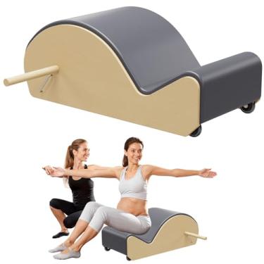 Imagem de GDMSTIH Arco de Pilates cinza de madeira com corretor de coluna para fortalecimento do núcleo alívio da dor nas costas, barril de arco corretor de coluna de Pilates para flexibilidade nas costas