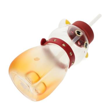 Imagem de Boy Girl Cat Bottle Creative Cat Shaped Glass Beverage Container with Straw Cute Water Bottle for Girls Portable Drinking Cup for School Office Travel