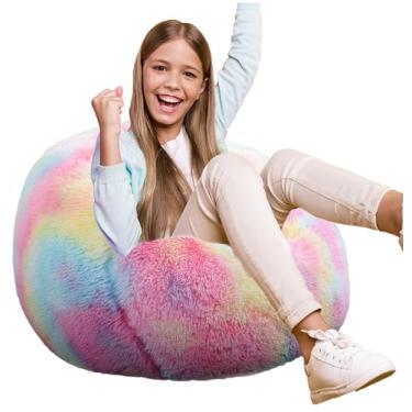 Imagem de Puff Puff Puff para crianças, saco de feijão redondo com espuma viscoelástica para adolescentes e crianças, saco de feijão ultra macio de tecido de pele sintética para sala de jogos, sala de estar