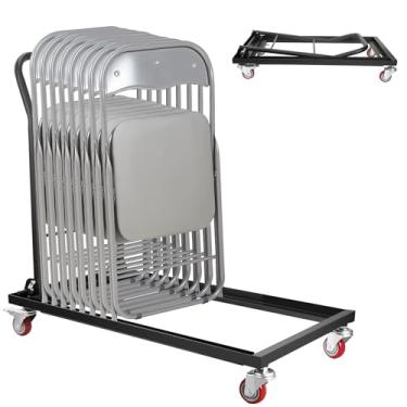 Imagem de Carrinho de cadeira dobrável comercial, carrinho de armazenamento e transporte de aço resistente para cadeiras de plástico, resina e madeira