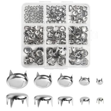 Imagem de SBYURE 300 peças de brincos redondos de cúpula de 5 tamanhos de prata para roupas de metal para artesanato de couro bolsa de cinto sapatos pulseira coleira de cachorro acessórios DIY