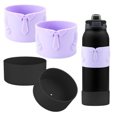 Imagem de Água de silicone para garrafa de água Ello Cooper de 946 ml, manga para copo para garrafa Ello Pop & Fill de 946 ml, proteção superior e inferior capa protetora antiderrapante (roxo/preto, 946 ml)