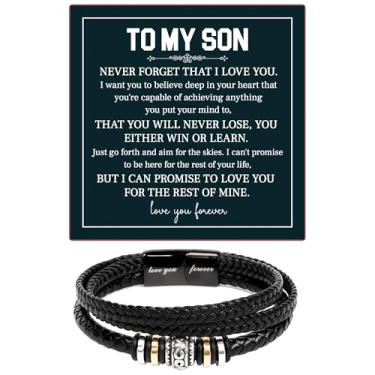 Imagem de Pulseira To My Son para presente de mãe ou pai, Love You Forever com cartão de mensagem e caixa de presente, aniversário, formatura, aniversário, Natal, dia dos namorados, presente para filho, Medium