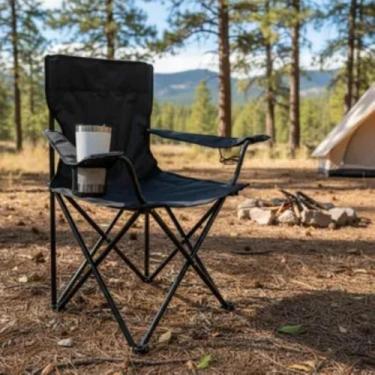 Imagem de Cadeira Dobrável Articulada para Camping, Pesca, Praia, com Porta Copo