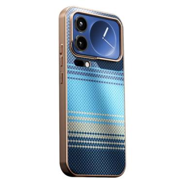 Imagem de HAOMRIYL Capa de couro para Xiaomi 17 Pro Max/17 Pro/17, capa traseira de telefone magnética forte proteção de lente de câmera capa de textura de fibra de carbono, azul, 17 Pro