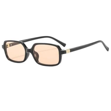 Imagem de Óculos de Sol Masculino Retangular Clássico Feminino Moderno Estilo Retrô Armação Pequena Proteção UV400 (Preto Champagne)
