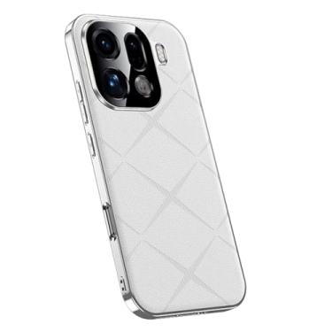 Imagem de HAOMRIYL Capa para Oppo Find X9/X9pro, proteção de lente de câmera, capa de couro vegano, galvanizada, anti-impressões digitais, minimalista, estilo comercial, capa de telefone, branca, X9