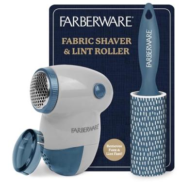 Imagem de Conjunto de barbeador e removedor de fiapos Farberware – Barbeador de suéter operado por bateria com lâminas triplas e rolo extra pegajoso para pelos de animais de estimação, fumaça e bolinhas em