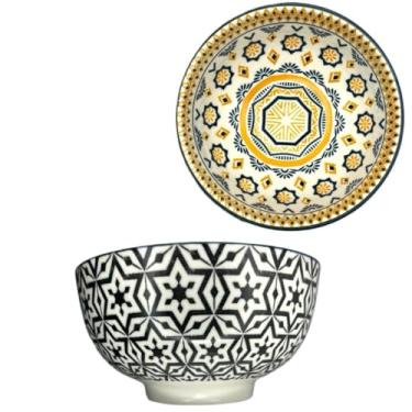Imagem de Tigela de Mesa，Taça cerâmica resistente a altas temperaturas，Bowl Ceramica 400 ml Pote Tijela Petisqueira Cumbuca Estampada Bowls (Ouro,KIT 2 UNIDADES)