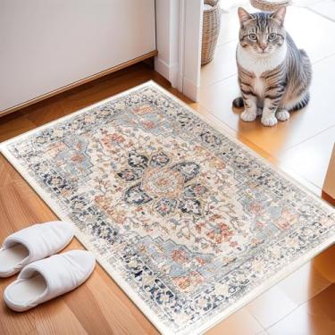 Imagem de Enkor Tapetes macios de área, laváveis, antiderrapantes, boho, pequenos tapetes para sala de estar, quarto, estilo vintage, tapete de casa de fazenda para entrada de cozinha, laranja e preto