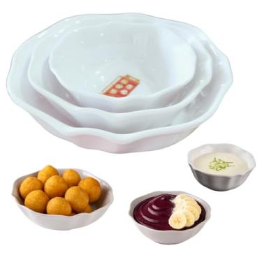 Imagem de Kit 3 Tigelas Redondas Melamina Premium Bellagio Pequena Média Grande – Kit Bowl Melamina Branca – Para Servir Petiscos Sobremesas Molhos – Resistente – Livre de BPA – Uso Quente e Frio