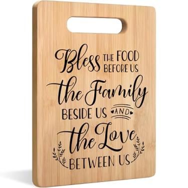 Imagem de WARDOS Tábua de cortar Bless the Food Before Us, presentes de inauguração de casa para mulheres e homens, versículo bíblico cristão tábua de corte de bambu para cozinha