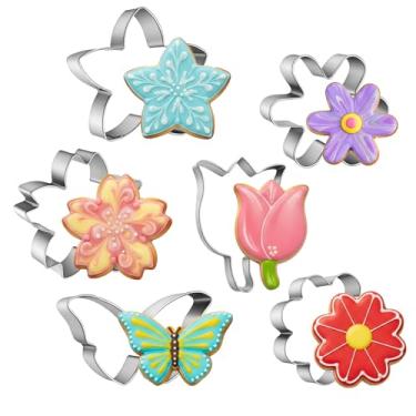 Imagem de Conjunto de 6 peças de cortadores de biscoito de flores, margarida, tulipa borboleta, cortador de biscoito de aço inoxidável, cortadores de biscoitos, formas de utensílios para assar