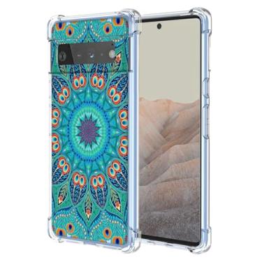 Imagem de WEIOUHR Capa para Pixel 6 Pro Google 6 Pro Transparente Macio TPU Verde Pena em Relevo, Capa protetora leve resistente a arranhões, para Google Pixel 6Pro (verde pavão)