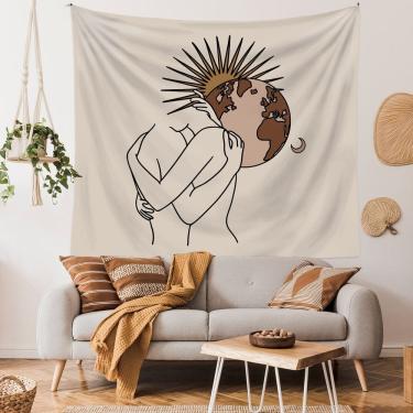 Imagem de Tapeçaria para pendurar na parede Abstract Line Art Embrace Earth 130x150cm