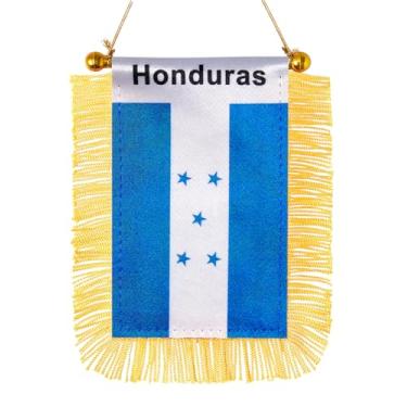 Imagem de JBSJBS Bandeira suspensa de Honduras, mini bandeiras de janela de carro hondurenhas, banners, decoração de espelho retrovisor, bandeiras de Honduras com ventosa, franjas douradas, dupla face, 7 x 12