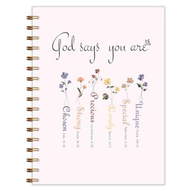 Imagem de Qnhij Cadernos espirais cristãos florais 14 x 20 cm, caderno de diário bíblico, diário de oração religiosa para mulheres, diário de notas da igreja, caderno cristão para mulheres
