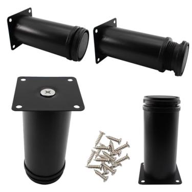 Imagem de Lamvbls Pernas de móveis de aço inoxidável 12 cm, pernas ajustáveis, pernas de substituição de metal preto, pernas redondas de armário para mesa de café, armário de mesa, sofá, prateleiras, conjunto
