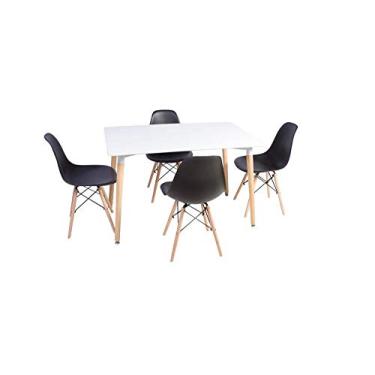 Imagem de Kit Mesa Jantar Retangular Eiffel 120x80cm Branca + 4 Cadeiras Eames Eiffel Preta