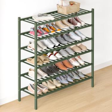 Imagem de Smiry Sapateira de bambu para armário, organizador de sapatos empilhável de madeira de 6 níveis, prateleira de armazenamento de sapatos de pé livre para entrada, entrada da porta da frente, verde