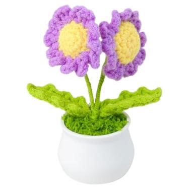 Imagem de TsqYeLk Vaso de flores de crochê de tricô, presente para aniversário, dia das mães, formatura, aniversário, Natal, dia dos namorados, decoração para painel de carro, decoração de escritório em casa