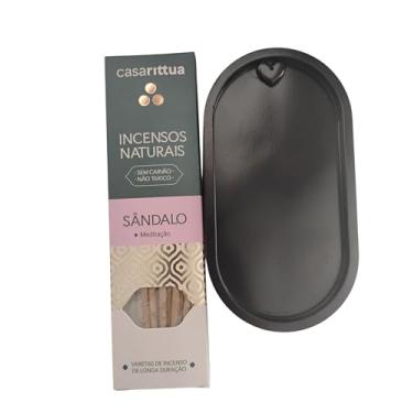 Imagem de Casarittua Incensos Naturais Sândalo para Meditação, Não Tóxico, Sem Carvão, Longa Duração mais bandeja porta incenso