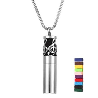 Imagem de Colar difusor de óleo essencial de aço inoxidável com 10 almofadas de algodão, elegante pingente cilíndrico