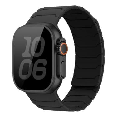 Imagem de Pulseira de silicone magnética compatível com Apple Watch 49 mm, 46 mm, 45 mm, 44 mm, 42 mm, 41 mm, 40 mm, 38 mm, para séries 11, 10, 9, 8, 7, 6, 5, 4 e 3 SE, masculino e feminino (preto carvão, preto