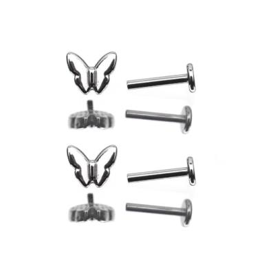 Imagem de Niaspi 2 peças 16G Rosca Interna Borboleta Labret Monroe Anéis Labiais Pequenos Aço Inoxidável Cartilagem Brincos de Costas Planas Brincos Simples Conch Helix Tragus Piercing Joias 6-12 mm, 8mm, Aço