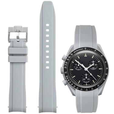 Imagem de Nizonlaie Pulseiras de relógio de silicone com extremidade curvada, compatível com Omega X Swatch Moonswatch, 20 mm, curvado, sem lacunas, liberação rápida, pulseira de borracha de silicone premium