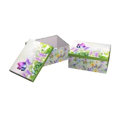 Imagem de Caixa para Presente Cartonada VMP – Kit 10 Unidades | Tamanhos Diversos | Motivo Ramos e Borboletas | Papelão Rígido Premium | Embalagem Elegante para Presentes e Lembranças