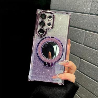 Imagem de Glitter Magnet Makeup Mirror Magnetic Stand Phone Case para Samsung Note 20 S24 Ultra S23 FE S22 S21 Plus S20 10 Capa de revestimento, roxa, para SamsungNote10