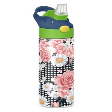 Imagem de Blueangle Garrafa de água isolada de aço inoxidável de 350 ml com tampa de canudo - Garrafa esportiva reutilizável à prova de vazamento para viagens, ao ar livre (400)