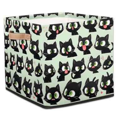 Imagem de hongjinglin Cestas de armazenamento dobráveis para gatos, fofos, pretos e divertidos, caixas dobráveis para crianças, brinquedo com alças, organizador de tecido, cesto organizador para berçário, sala