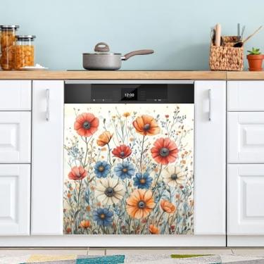 Imagem de ATTX Elegante capa magnética para lava-louças Wildflowers, 58,4 cm C x 66 cm A, decoração da capa da máquina de lavar louça, decalques de armário doméstico e eletrodomésticos adesivos #167