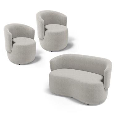 Imagem de Kit 2 Poltronas E 1 Namoradeira Aisha Orgânica Bouclê Bege - Desk Design