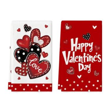 Imagem de Artoid Mode Red Polka Dot Love Heart Toalhas de cozinha dos namorados, 45 x 66 cm, decoração de aniversário de casamento, conjunto de limpeza com 2
