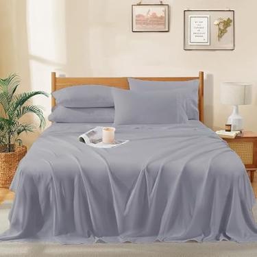 Imagem de Lençol de cima tamanho grande King Plus Size (304,8 x 304,8 cm) 800 fios 100% algodão egípcio, 1 peça, lençóis planos frescos e respiráveis - prata lisa