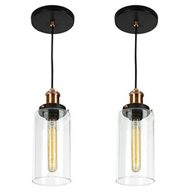 Imagem de Kit 2 Lustres Pendentes Château Cilindrico Vidro Preto Cobre